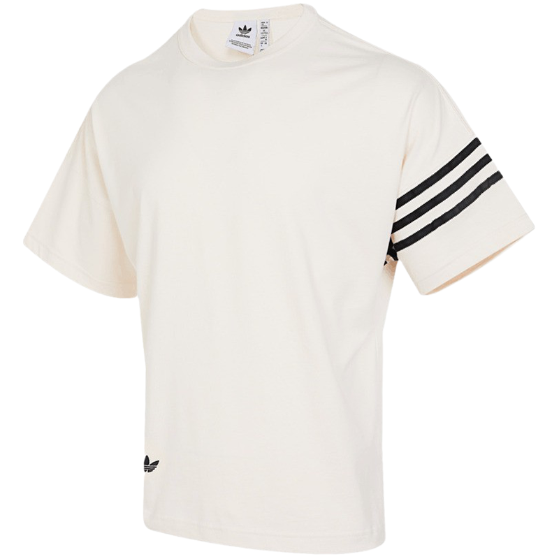 adidas originals三叶草 SS22 条纹休闲运动短袖T恤 男款 白色 HM1874