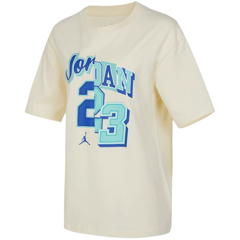 耐克Jordan 字母数字Logo印花休闲短袖T恤 女款 米色 FQ0362-113