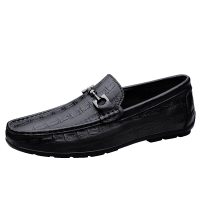 洛克华菲男鞋2023新款鳄鱼纹豆豆鞋男士真皮懒人鞋一脚蹬黑色皮鞋休闲鞋