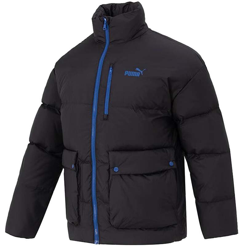 PUMA 撞色拉链设计休闲立领保暖羽绒服 男女同款 黑色 625609-01