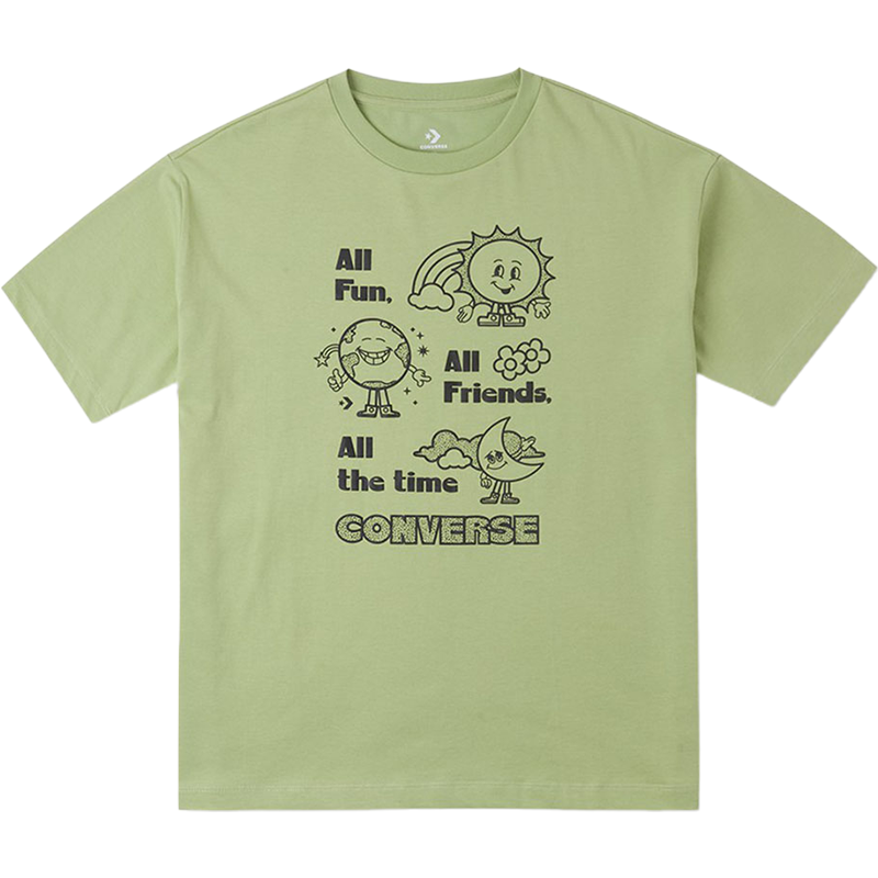 Converse匡威 字母图案印花圆领运动短袖T恤 女款 浅绿色 10025885-A01