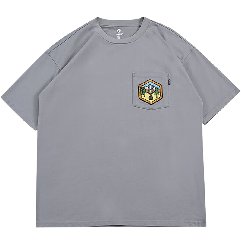 Converse 卡通图案刺绣贴布宽松短袖T恤 男款 灰色 10025881-A03