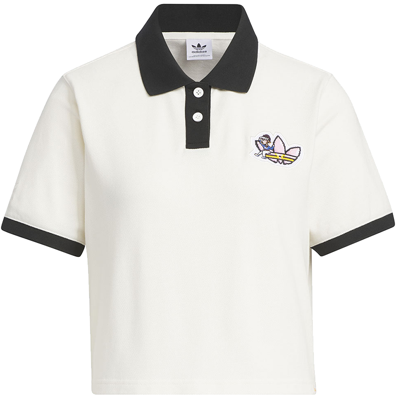 adidas originals 卡通Logo徽标拼色运动短袖Polo衫 女款 粉白 IP1777