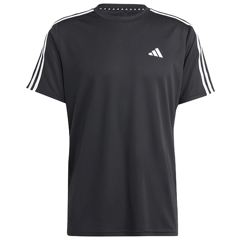 adidas 三条纹拼色圆领短袖T恤 男款 黑色 IB8150