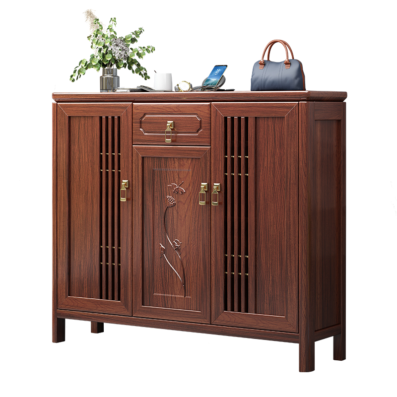 青木川 新中式实木鞋柜家用客厅入户进门口小户型收纳柜储物柜阳台过道鞋架立柜矮柜大容量防尘 简约现代