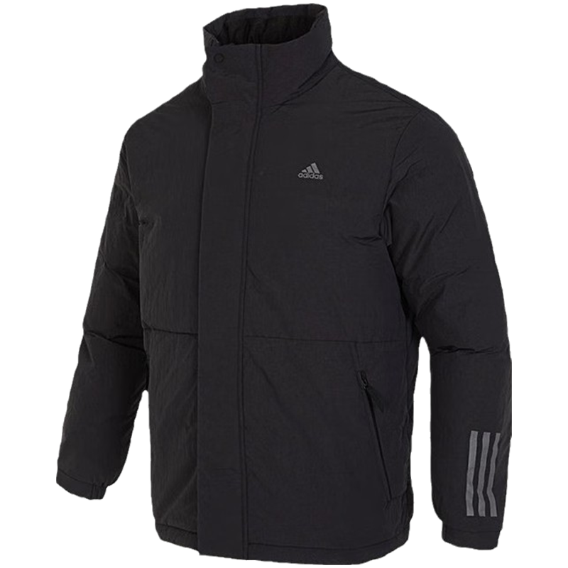 adidas 纯色休闲户外保暖防风立领羽绒服 男款 黑色 IL8922