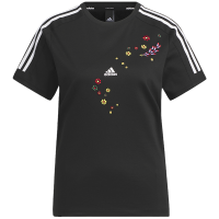 adidas 花卉刺绣三条纹运动休闲短袖T恤 女款 黑色 IM8448