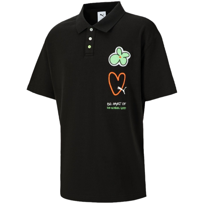 PUMA 休闲纯色Logo印花Polo领短袖Polo衫 男女同款 黑色 621824-01