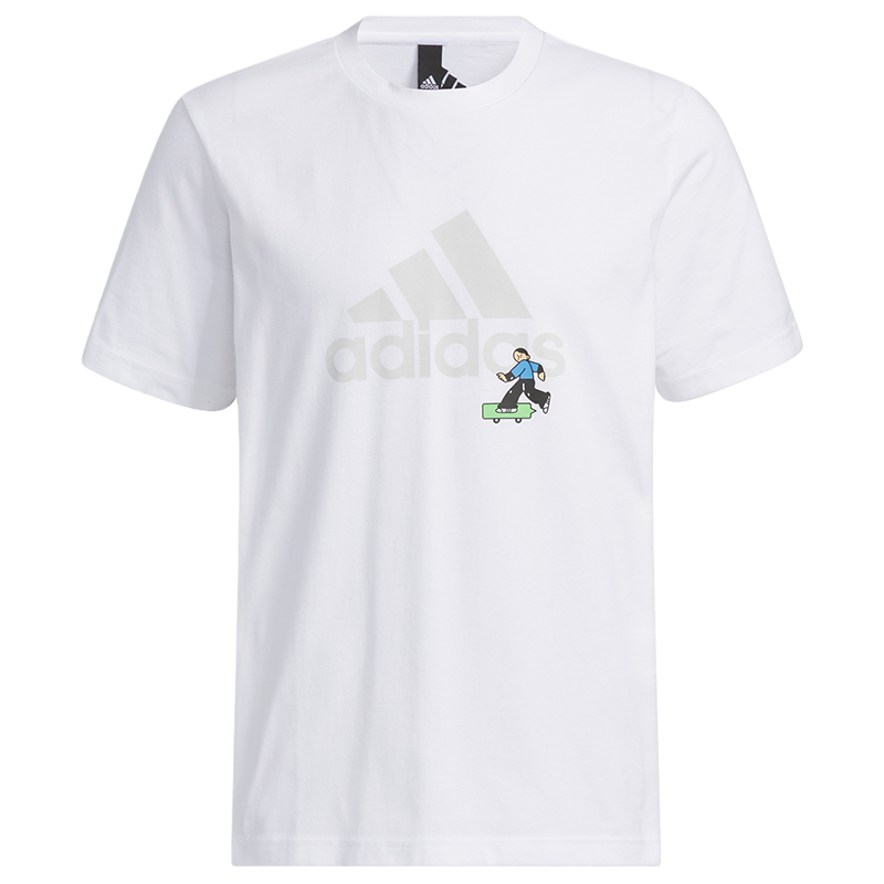 adidas 字母Logo卡通图案印花运动休闲短袖T恤 男款 白色 IA8156