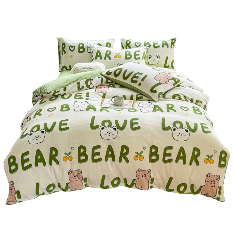 冬季牛奶绒四件套2023新款床上三件套珊瑚法兰双面绒加厚保暖2243