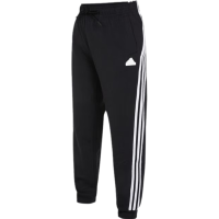 adidas 三条纹拼色徽标Logo针织运动裤 女款 黑色 IT6339