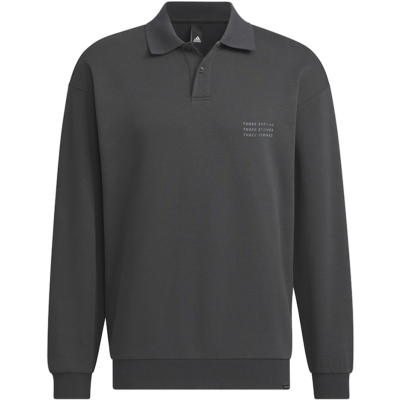 adidas Sportswear Jacket 字母印花运动休闲长袖Polo衫 男款 碳黑 IS7419