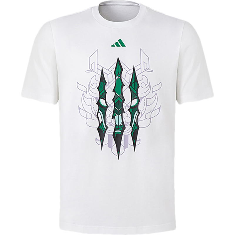 adidas 字母卡通图案印花篮球运动短袖T恤 男款 白色 IS0577