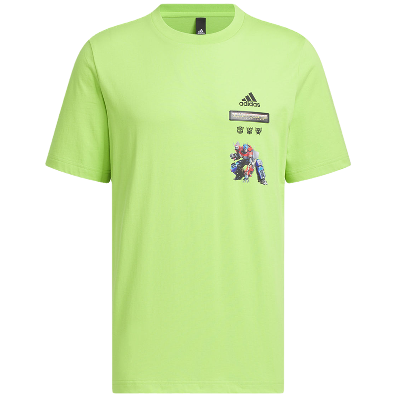 adidas 字母卡通动漫印花运动短袖T恤 男款 半荧光绿 IK3502
