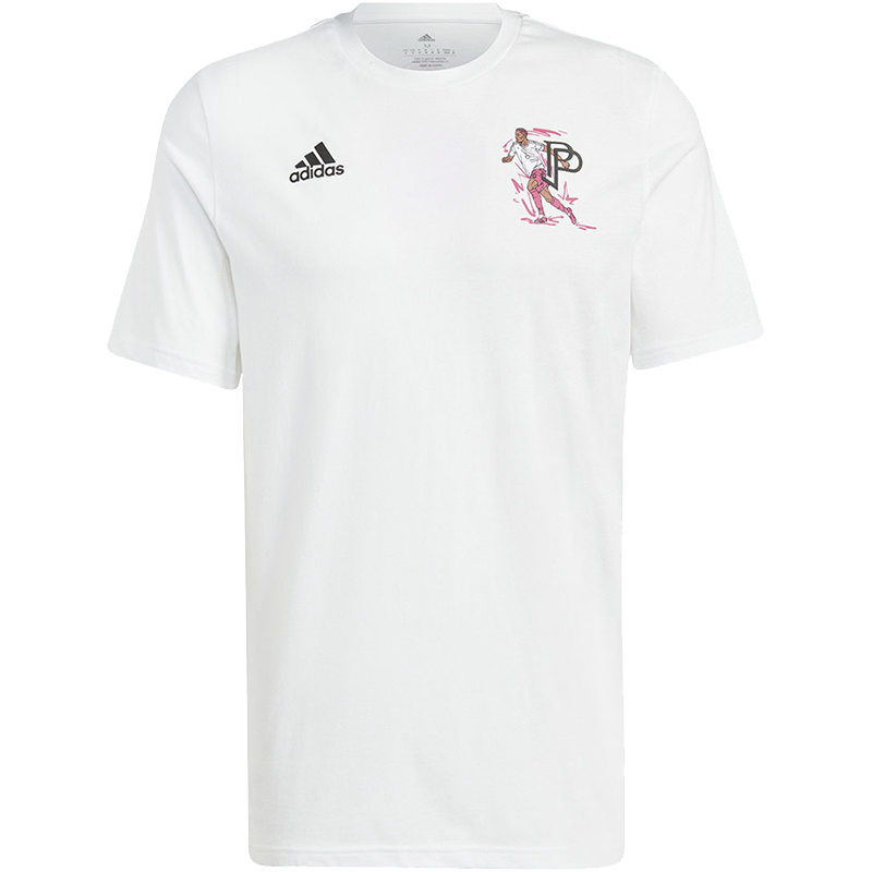 adidas Pogba Icon Graphic Tee 手绘图案印花足球运动短袖T恤 男款 白色 HT5186