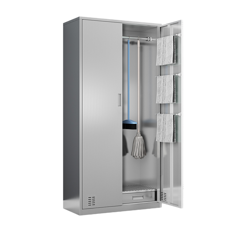 易企采 加厚201不锈钢两门保洁柜卫生清洁柜洁具扫把阳台柜不锈钢收纳柜