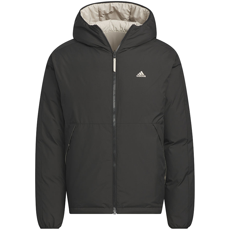 adidas 背部Logo印花连帽长袖羽绒服 男款 黑色 IS0371
