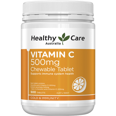 Healthy Care VC 维生素C咀嚼片 500mg 500粒 1瓶装 维他命C HC 儿童女性成人 澳洲进口