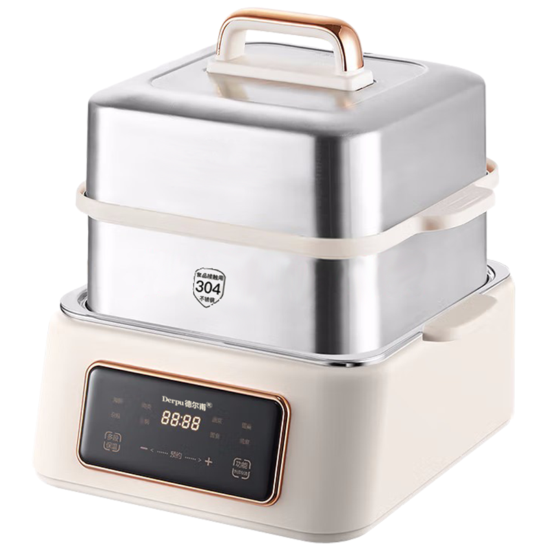 德尔甫(Derpu)不锈钢三层多功能电蒸锅家用智能蒸煮一体电火锅电煮锅电炖锅大容量多层蒸包子锅早餐机料理锅电蒸笼箱