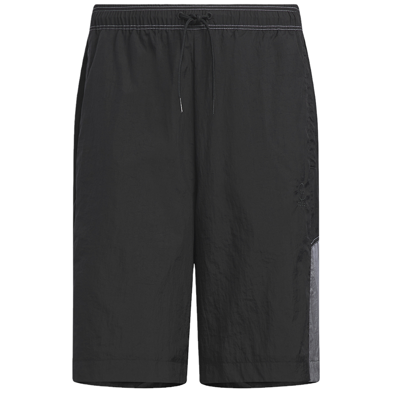 adidas neo 撞色系带直筒休闲宽松跑步短裤 男款 黑色 IA5314