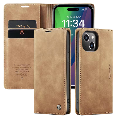 VMONN苹果15手机壳翻盖式iPhone15plus插卡皮套Pro防摔全包max复古外壳