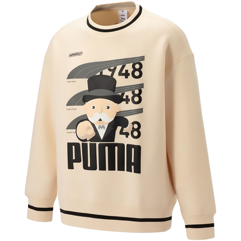 PUMA x Staffonly 联名款 卡通动漫印花圆领长袖卫衣 男款 米白色 539898-86