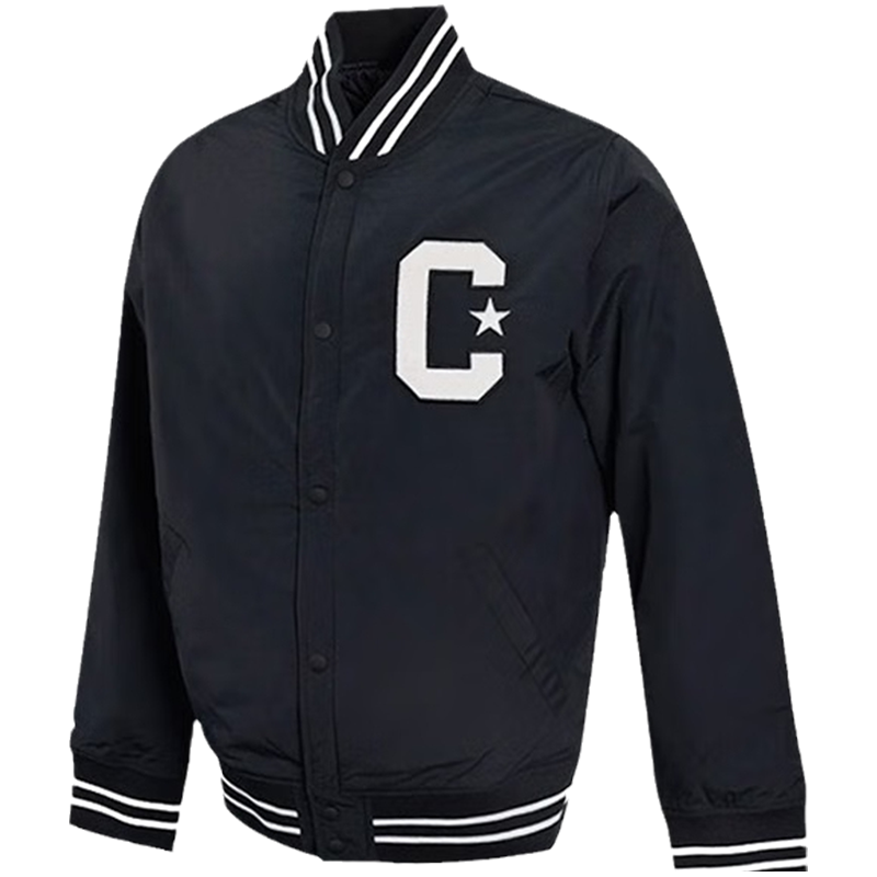 Converse 字母Logo刺绣拼色立领长袖夹克 男女同款 黑色 10024655-A03