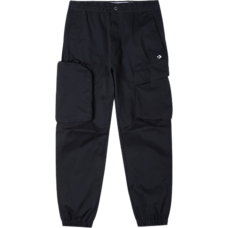 Converse 纯色Logo印花图案纽扣束脚休闲裤 男款 黑色 10025054-A01