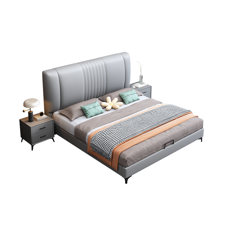 欧梵森 轻奢纳帕真皮床双人主卧1.8米大床婚床储物软包床皮艺床现代简约双人床