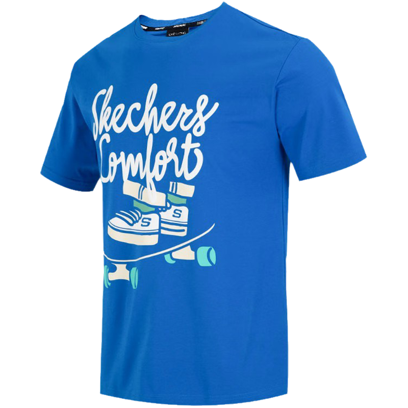 Skechers 圆领字母印花短袖T恤 男款 蓝色 L223M025-000M