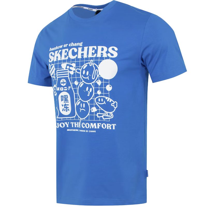 Skechers 卡通印花休闲短袖T恤 男款 普蓝 L223M019-000M