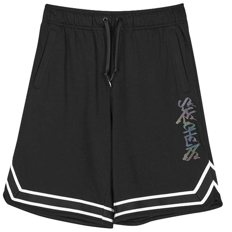 Skechers 字母印花系带运动休闲短裤 男款 黑色 P223M004-0018