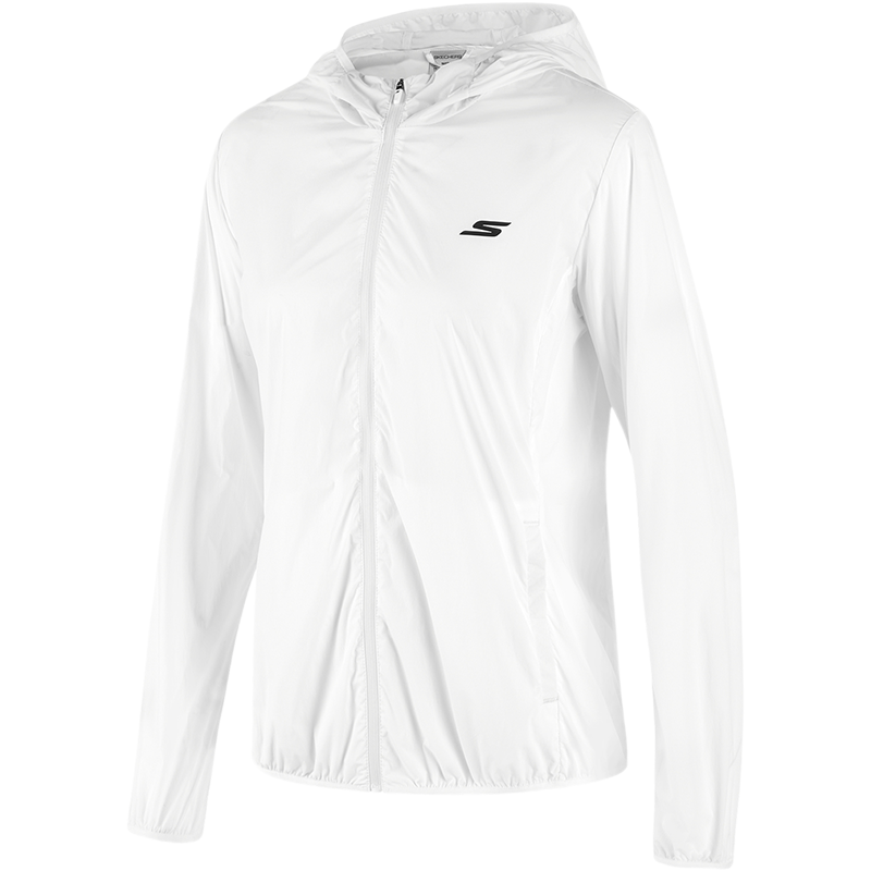 Skechers 纯色Logo字母宽松梭织连帽防晒衣 女款 亮白色 P223W081-0019