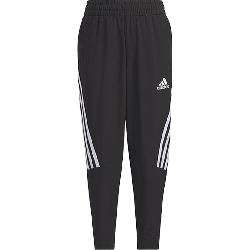 adidas 童装侧条纹印花直筒宽松休闲裤 男童女童 黑色 IA8250