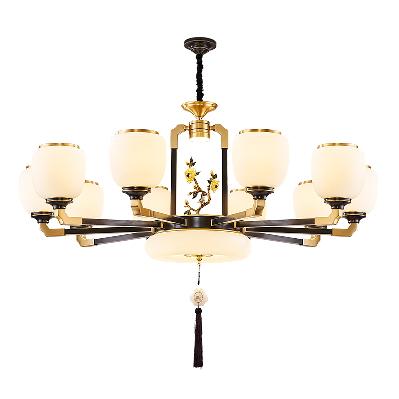 觅物全铜新中式客厅吊灯复式楼别墅水晶主卧室中国风禅意轻奢餐厅灯具