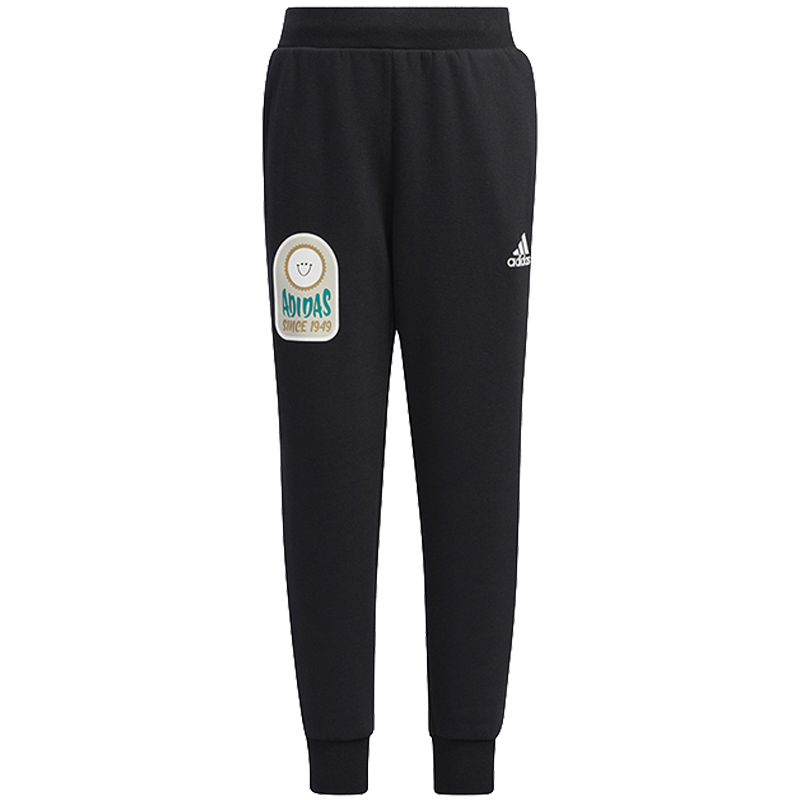 adidas 童装 品牌Logo卡通图案印花束脚运动裤 男童 黑色 HM9652