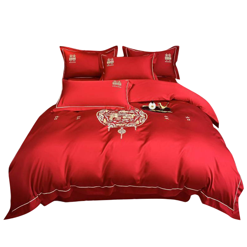 紫萱依韵 长绒棉高档婚礼贡缎提花绣四件套 1套