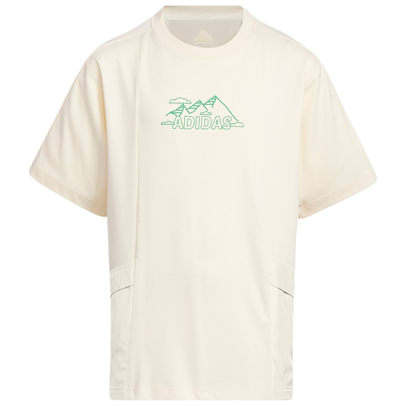 adidas 童装 Silk Tee 拼色字母Logo图案印花运动休闲短袖T恤 男童 浅米色 IA8200