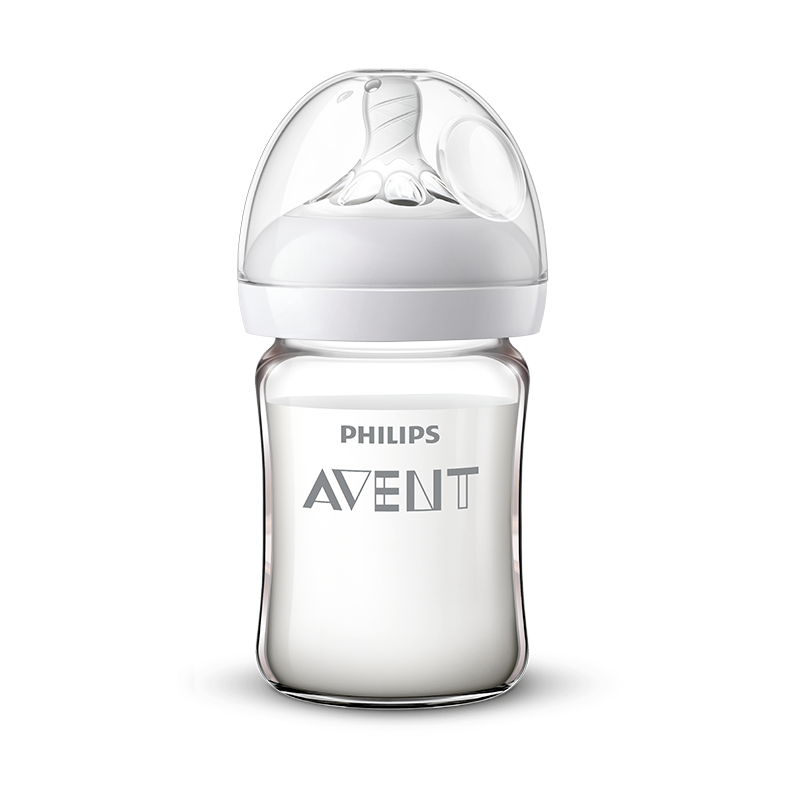 飞利浦新安怡婴儿新生0到3个月SCF678/33 宽口径自然玻璃奶瓶 奶嘴0月+/慢流量/6oz/160ml
