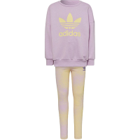 adidas originals 童装 纯色Logo印花长袖卫衣中腰紧身裤套装 女童 紫色+黄色 HK2945
