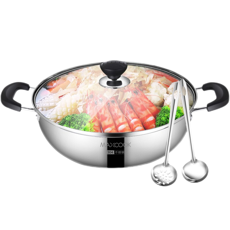 美厨(maxcook)鸳鸯火锅 32cm加厚304不锈钢配火锅勺带盖燃气电磁炉通用