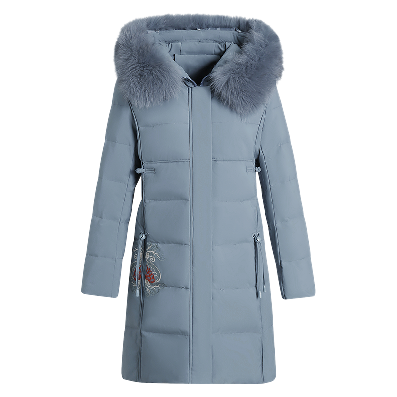 免费试穿 大品牌羽绒服女中长款2024年新款狐狸毛领免洗亮面加厚外套冬装新款白鸭绒羽绒服女中长款过膝大毛领韩版宽松加厚