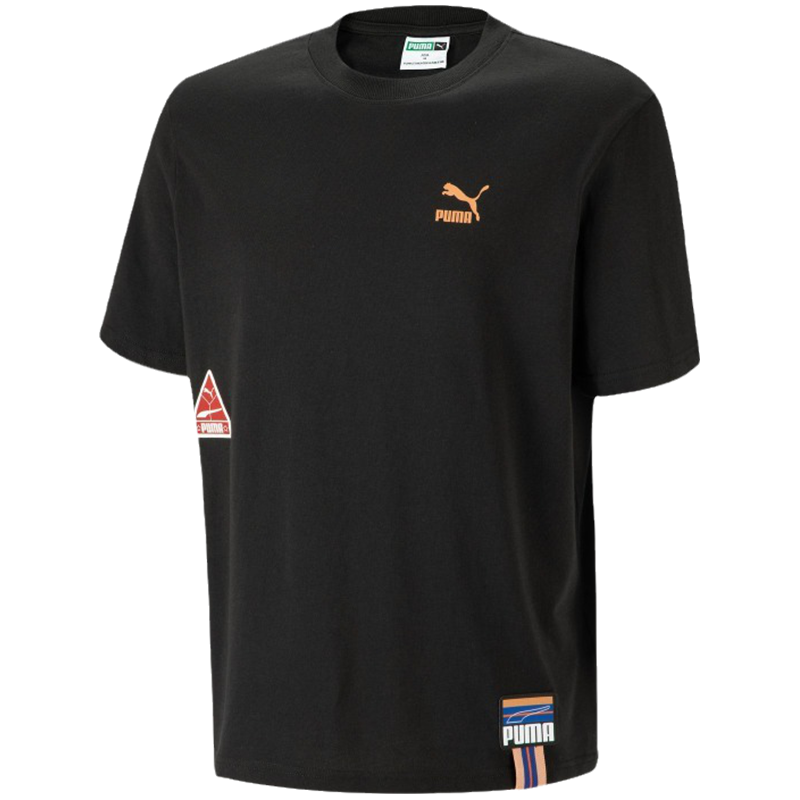 PUMA 后背印花圆领休闲短袖T恤 男女同款 黑色 677382-01