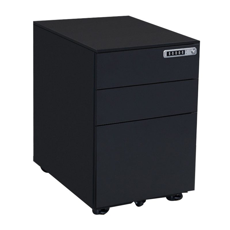 质凡 储物桌下活动柜 黑白两色侧拉手密码锁柜子