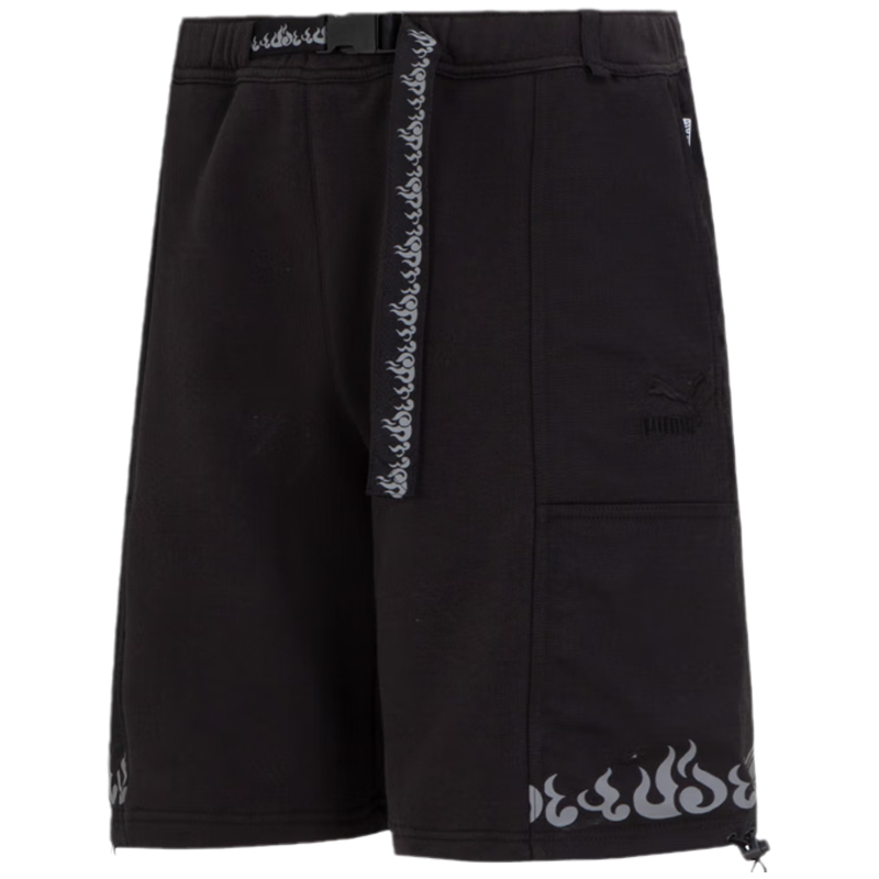 PUMA SS23 中国文化致敬系列 火焰印花健身训练运动休闲短裤 男款 黑色 621924-01