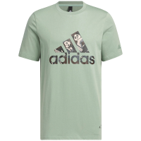 adidas 字母Logo卡通熊猫图案印花圆领短袖T恤 男款 银灰绿 IP3967