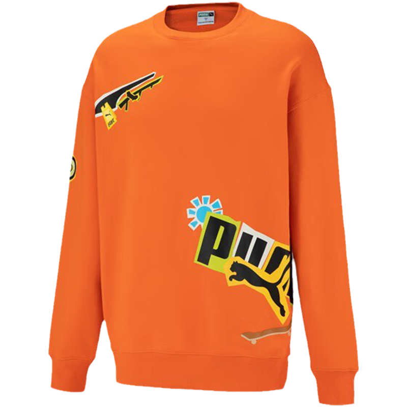 PUMA 字母印花运动休闲圆领卫衣 男款 橙色 539968-23