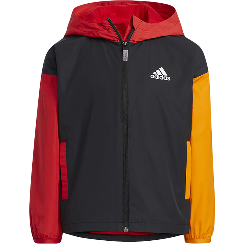 adidas 童装 撞色拼接运动连帽夹克外套 男童 黑色 HC2736