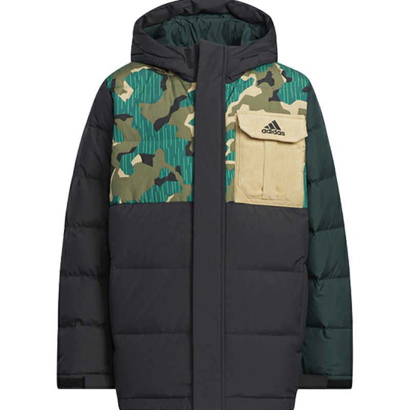 adidas 童装 FW22 拼色字母Logo刺绣拉链长袖羽绒服 男童 荣耀绿 HM9659