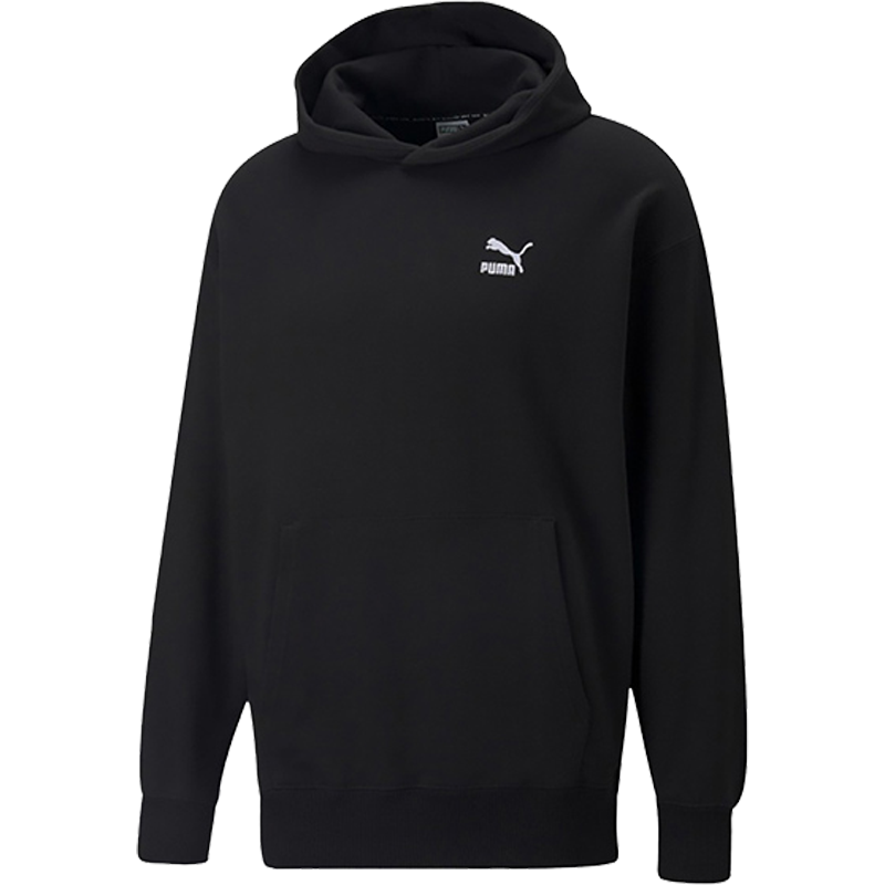 PUMA 纯色运动休闲连帽套头长袖卫衣 男款 黑色 537686-01